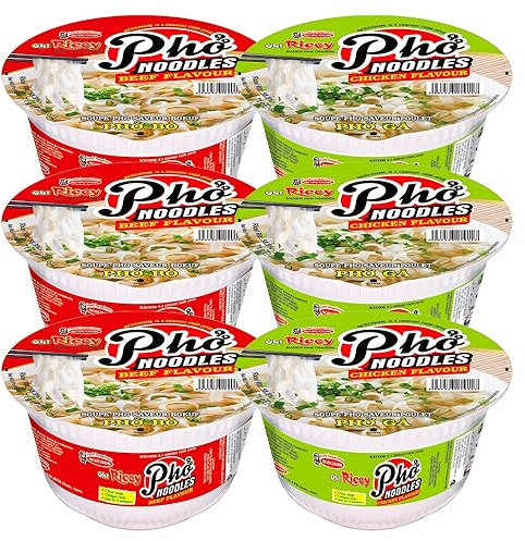 Acecook Oh! Ricey Vietnamese PHO Instant Rice Noodles Bowl Chicken & Beef Flavour 71g (Pack of 6)