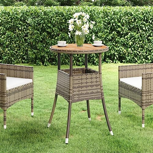 FIRBNUS Gartentisch Ø 60 x 75 cm Massivholz Akazie und Polyrattan grau Tisch aus Rattan Couchtisch Couchtisch Holztisch runder Tisch Tisch Rattan Outdoor