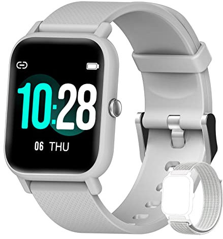 Blackview Smartwatch Mujer Hombre Reloj Fitness con Podómetro Saturímetro (SpO2) Sueño Pulsómetro Activity Tracker Sport Impermeable 5ATM para Android iOS (2 Correas)