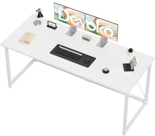 Devoko Scrivania per Computer 160 x 50 x 75 cm, Scrivania Piccola, Scrivania PC da Ufficio, Scrivania salvaspazio per Studio, Camera da Letto,Stile Industriale, Struttura in Metallo, Bianco