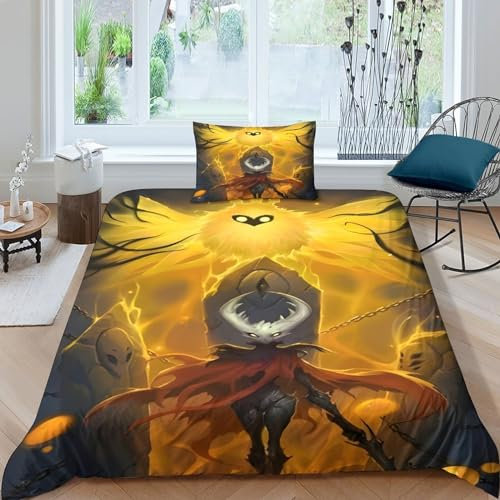 GIOSBR Hollow Knight 3D Gedruckter Game Für Kinder Mädchen Jungen Bettbezug Set Bettwäschegarnitur Und Kissenbezüge Reissverschluss Weich Microfaser Bettwäsche 2 Teilig Single（135x200cm）
