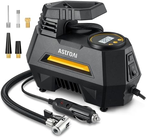 AstroAI AIRUN H1 Tire Inflator Portable Air Compressor Air Pump for Car Tires-Car Accessories, 9.8Ft Cord-12V DC-Powered Auto Pump with Digital Pressure Gauge, LED Light for Bicycle, Balloons, Yellow