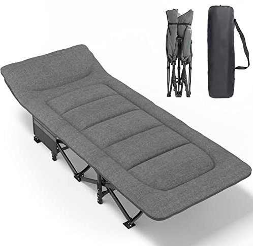 ATORPOK SHOP Camp Beds for Adults with Cushion and Pillow, Portable Travel Camping Cot for Sleeping, Lightweight Tent cot with Carry Bag Supports 450 lbs (Gray)