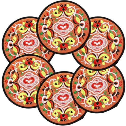 marysgift Coasters Set of 6 Floral Cloth Coasters for Decoration, 5.12 Inch Fabric Boho Mexican Art Souvenirs Gifts Vintage Ethnic Teacup Mat Indian Home Ornament 14cm BD0489