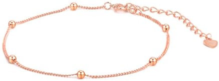 ADVIOK Rose Gold Bracelet for Women 925, Sterling Silver Rose Gold Plated Ball Small Bead Thin Bracelet Jewellery for Womens Girls Girlfriend Sister Friend Birthday Gift