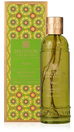 SPA CEYLON Peace Massage & Bath Oil, 100 ml ayurvedisches Massage- und Badeöl mit Zitronengras, Mandarine und Patchouli, harmonisierend und pflegend, für Körper und Sinne