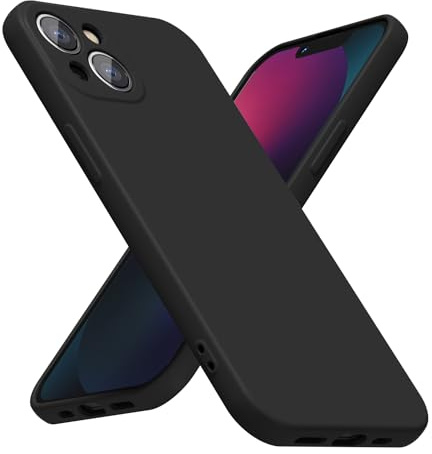 LoeoeL for iPhone 13 Mini Phone Case Silicone, Minimalist Ultra Thin Slim Soft Rubber Gel Solid Color Matte TPU Cute Case for Women Men, Girly Plain Aesthetic Design & Camera Cover Protection, Black