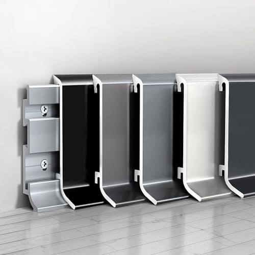 Sockelleiste Eloxiert Sockelleisten 125CM*4 Stück Fussleisten Mit Installationssatz Für Badezimmer/Garage/Restaurant/Pool/Heimbüro(Weiß,Höhe: 40 mm)