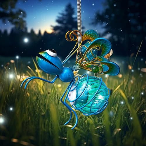 Biene Garten Deko mit Solar Laterne für Außen Gartendeko mit Wetterfest LED Solarlampe, Metall Dekoration Gartenfigur für Innen Draußen Hof und Balkon Garten (Schmetterling)