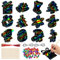 48 Stück Kratzbilder Weihnachten, Kratzbilder für Kinder, Regenbogen Kratzpapier, Weihnachten Scratch Painting Set, Mitgebsel Weihnachten Basteln Kinder (mit Band, Schnur, Bambusstift, Glöckchen)