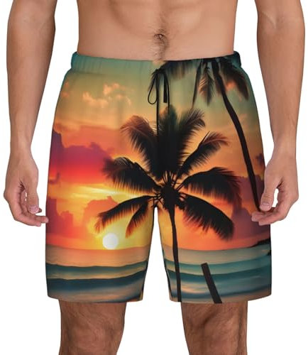 YQxwJL Short de bain décontracté pour homme avec doublure de compression à séchage rapide Motif palmier tropical, noir, XX-Large