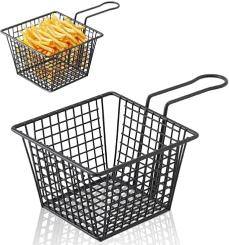 Lot de 4 paniers à frites carrés en acier inoxydable avec poignée, paniers à frites, paniers alimentaires à mailles carrées, mini-paniers à frites carrés, paniers à frites en acier inoxydable, paniers