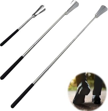 1 Stück Ausziehbarer Schuhlöffel Lang, Teleskopisch 31~65cm, Schuhanzieher Lang mit Metall Schuhlöffel und Rutschfester Griff, Geeignet für Herren Damen, Schwangere, Altere Menschen und Kinder