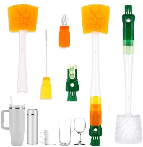 2Pcs Bottle Brushes for Cleaning, Multifunctional Water Bottle Cleaning Brush, Straw Cleaning Brush, Kitchen Cleaning Tool for Cleaning Bottles, Jars, Cups, Milk Bottles, Straws, Jugs, Etc (5 IN 1)