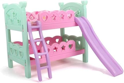 Codulu Puppen-Etagenbett mit Rutsche und Kissendecke, Puppenhaus-Möbelzubehör, Kinderspielzeug