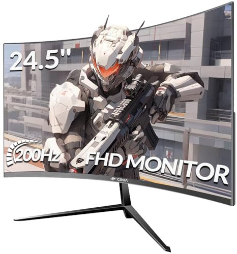 CRUA Gaming incurvé Écran PC 24.5 Pouces 200 Hz 1920X1080P, FHD 1080P, Compatible Freesync, Couleurs 100% sRGB, Protection des Yeux, DP, HDMI, Noir
