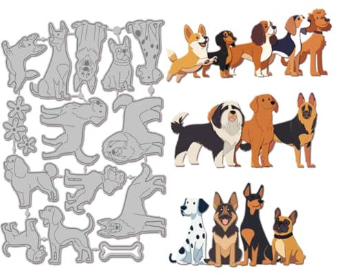 GLOBLELAND Stanzformen Mit Haustieren Und Hunden Für DIY Scrapbooking Metall Collie Dalmatiner Golden Retriever Stanzformen Corgi Dobermann Bulldogge Beagle Dackel Stanzungen Für Die Kartengestaltung