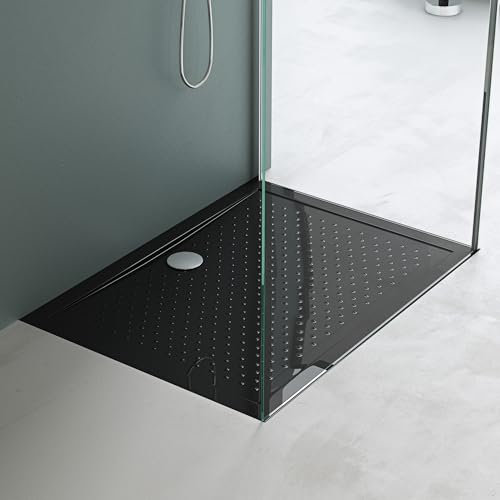 Mai & Mai Duschwanne 90x120cm Duschtasse Antirutsch aus Acryl in Schwarz inkl. Ablaufgarnitur AL01, Form: Rechteckig 4cm Höhe Lucia