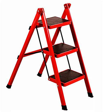 3-stufiger klappbarer Leiterstuhl, multifunktional, Doppelnutzung, Treppensitz, Innenbereich, kleine Leiter, rot