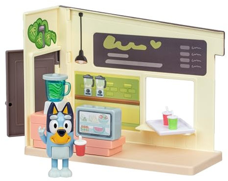 Bluey Set de Juego Puesto de zumos, Incluye Figura articulada, Ayuda elaborar deliciosos zumos y Batidos, Incluye Divertidas Pegatinas de Frutas para Decorar el Puesto de zumos
