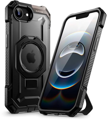 SUPCASE für iPhone 16e Hülle mit Ringständer (Unicorn Beetle Grip), [Kompatibel mit MagSafe] Slim Schutzhülle Robust Case Magnetische Handyhülle für iPhone 16e 6.1‘’ 2025 (Schwarz)