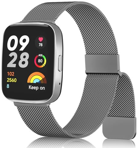 Wanme Metallo Cinturino Per Xiaomi Redmi Watch 3 Active, Acciaco Sport Traspirante Cinturini di Ricambio per Redmi Watch 3 Active/Lite per Donne Uomini, Super Magnetico