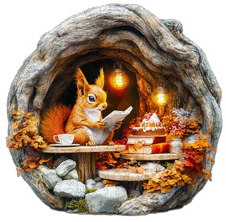Holzpuzzle Erwachsene 3D Burrow Eichhörnchen - 200 Teile Rundpuzzle Geschenkbox, Wanddekoration (Erwachsene/Kinder)