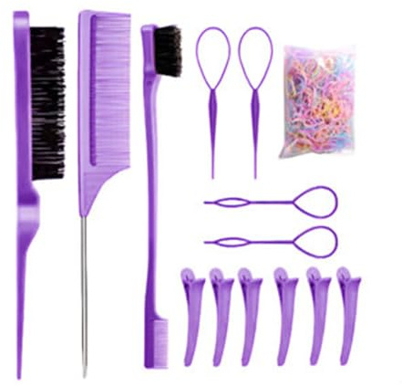 Pettine per acconciatura da donna, set da 14 pezzi, set da parrucchiere, spazzola per ciocche, pettine, set da 14 pezzi, pettine rotondo per acconciatura, spazzola per sopracciglia alla moda, capelli