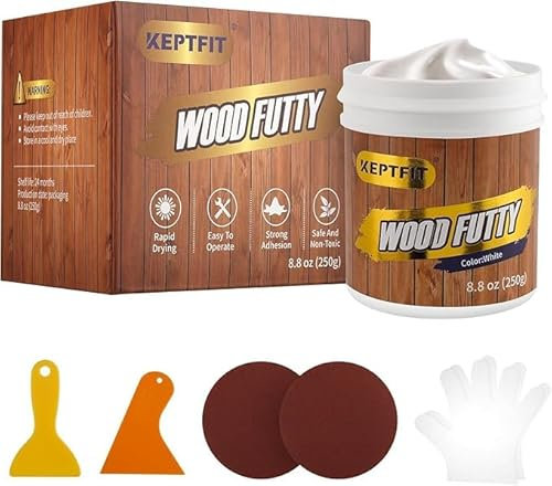 Set di 5 stucco per la riparazione di crepe e fori su mobili in legno, pavimenti in legno, porte, armadietti, kit di riparazione graffi per riempimento di finiture, verniciabile, colorabile (bianco)