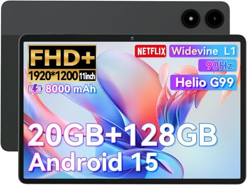 Alphawolf PPad2 Android 15 Tablet, 11 Inch FHD 1920x1200 IPS, 20GB (8+12GB Extended) RAM 128GB ROM MTK G99 CPU 8MP + 16MP Dual HD, Widevine L1, 2.4G/5G WiFi, 8GB 0000 0000