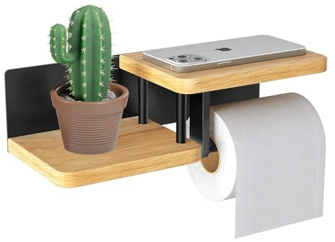 Porte-Papier Toilette avec Support pour Téléphone Portable - Double Porte-Rouleau de Papier Toilette sans Perçage - Support Mural pour Cuisine, Salle de Bain