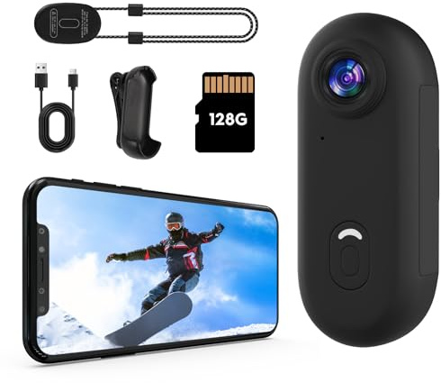 JJPOBYL 4K Thumb Action Camera, 128GB Wearable Mini Body Cam, with Magnetic Accessories, High Battery Capacity for 2H Vedio Time, Fit for Vlogging, Biking, Diving, Animals Recording