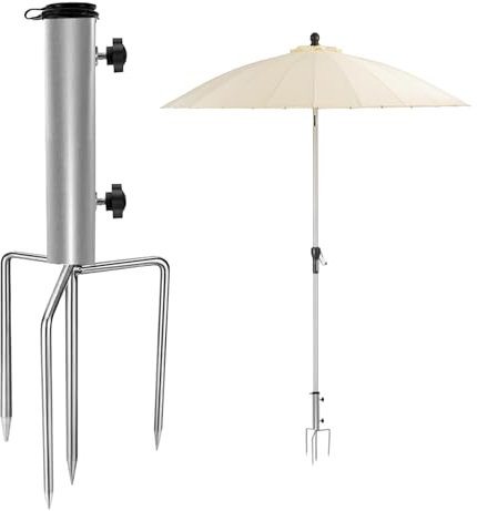 Supporto per ombrellone con picchetto da prato, ombrellone con 4 picchetti, rimovibile, resistente, in metallo, per pesca, erba, giardino, spiaggia