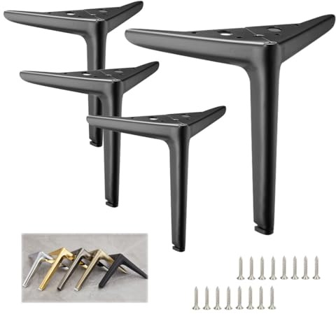 Generisch 4 Stück Möbelfüße Metall, Tischbeine 10cm 12cm 15cm 18cm 20cm 25cm Dreieck Stützfüße Ersatz Schrankfüsse(Black,8in(20cm))