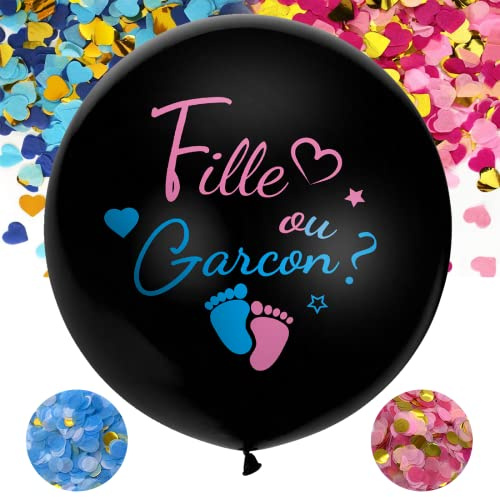 Gender Reveal Ballon Fille ou Garcon,90 cm Ballons de Révélation du Annonce Sexe et Confettis,Party Décoration pour Baby Shower