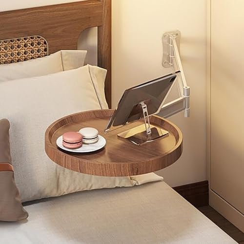 Nordivo Mesita De Noche Colgante,Estantería Flotante De Pared,Mesa Auxiliar De Madera Pequeñas,con Soporte De Aluminio Plegable Y Bandeja Giratoria,para Salón, Dormitorio(Dark Brown)