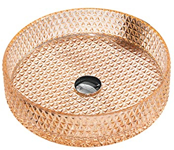 XSMYdpuk Lavandino da appoggio per Bagno, 15,7 in Vetro temperato Arancione, lavabo da appoggio, lavabo a Ciotola con Rubinetto a Cascata Nero e piletta di Scarico a Scomparsa C (A)