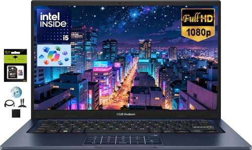 ASUS Vivobook Ordinateur portable FHD 14 pour étudiant, affaires, école à domicile, Intel 10-Core i5-1334U, 12 Go de RAM 256 Go SSD, pavé numérique, webcam privée, Windows 11
