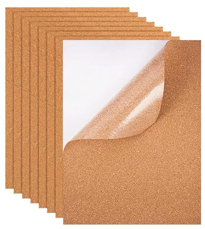 Dulynva 8 Stück 30x21cm Korkplatte Selbstklebend Korkwand Pinnwand Kork 2 mm Dicke Korktafel Korkmatte Rechteck Isolierkorkplatten für die Wand Fußböden Untersetzer Dekoration