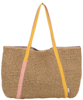 Fritzi Simply Shopper Nature Sunset Rose Beige bolso mujer rafia bolso shopper XXL bolso playa verano efecto paja festival vacaciones ocio 42 x 63 x 3 cm, Rosa