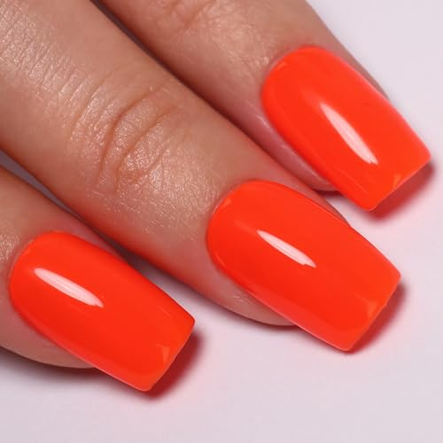 Imtiti Neon Orange Gel Nail Polish, UV LED Curing Required, Long Lasting Up to 28 Days, High Gloss Finish, Professional Nail Art Supplies for Spring Summer(10ml)