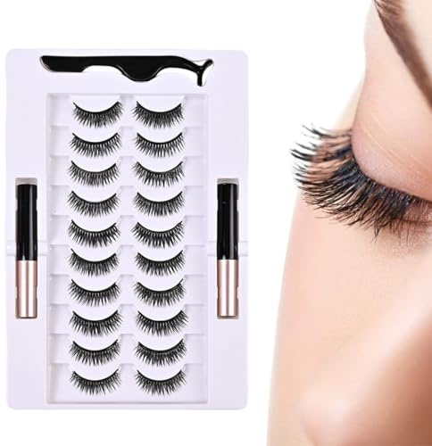 KAFZEL 10 Paia Ciglia Finte Magnetiche Aspetto Naturale, Ciglia Finte Naturali, Ultra Leggere e Facili da Applicare - Senza Colla,Con il mascara e strumenti