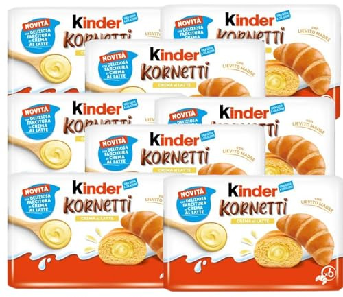 Italian Gourmet Kinder Kornetti Crema al Latte, Croissant mit Milchcremefüllung, 270g, 8er Pack (48 Stück)+ Italian Gourmet Polpa 400 g