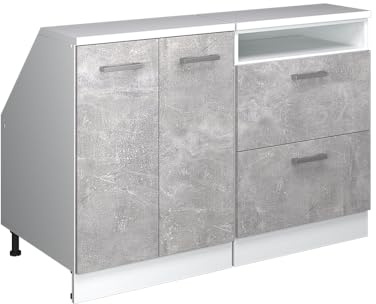 Vicco Dachschrägenschrank-Set Rion, Beton/Weiß | B120 x T60 cm, 2er Set, platzsparend für Dachschrägen