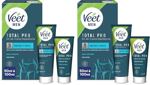 Veet Men Intim-Haarentfernungs-Set - Enthaarungscreme für den Intimbereich, für Männer - 100 ml Tube & 50 ml Pflegebalsam (Packung mit 2)