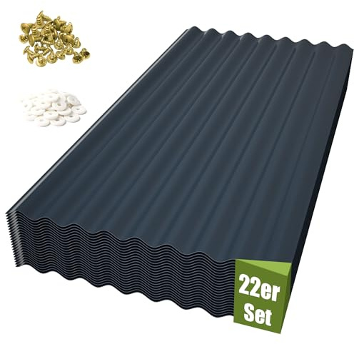 Thanaddo Wellplatten Anthrazit, 22er Set Wellplatte Dach Kunststoff Welldach mit Schrauben, wetterfest Dachplatten UV beständig, 1mm Stärke - 56 x 108 cm - 22 Stück