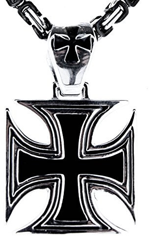 Kiss of Leather EK Kreuz Anhänger aus Edelstahl mit schwarz-silberner Königskette, 4,5 mm dick, 55-60 cm lang Ed. 102