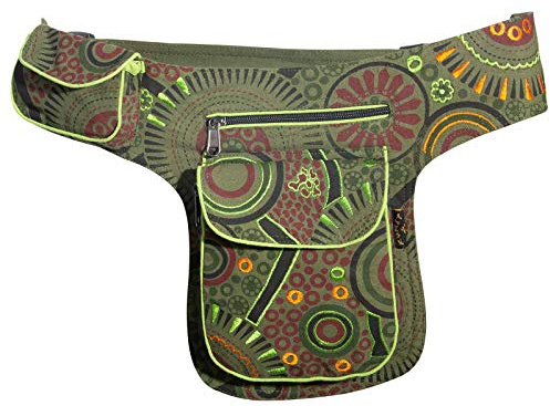 Kunst und Magie Goa Schulter/Bauchtasche Gürteltasche Bauchgurt Hippie PSY, Farbe:Army Green