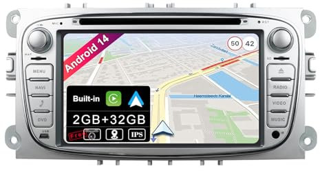 BXLIYER Android 14 IPS Autoradio Per Ford Focus Mondeo S-Max Focus Galaxy C-MAX - 2G+32G - Senza fili CarPlay + Android Auto - GRATUITI Camera + MIC - DAB Volante Fast-Boot DSP WIFI - 7 Pollici 2 Din
