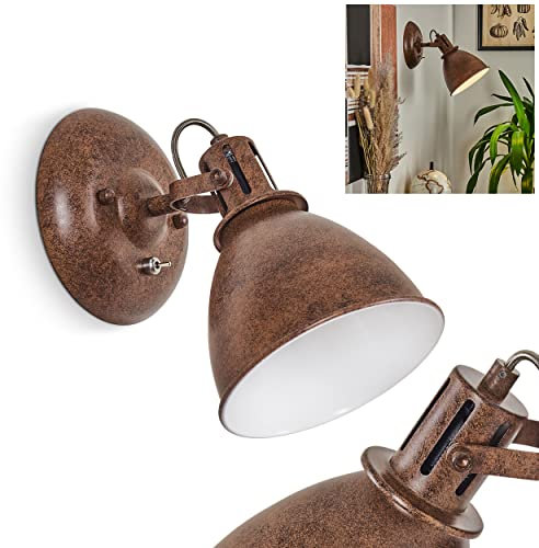 HOFSTEIN Wandleuchte Koppom, Wandlampe aus Metall in Rostbraun/Weiß, 1-flammig, mit verstellbarem Lampenschirm, 1 x E14-Fassung, Retro/Vintage-Design, ohne Leuchtmittel